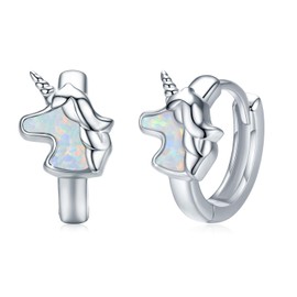 Unicorn Hoop Earrings 925 Sterling Silver Opal Unicorn Earrings for Girls Unicorn Jewellery for Women Kids