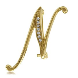 BERRICLE Initial Letter 'N' Fashion Brooch Pin for Women, Gold-Tone