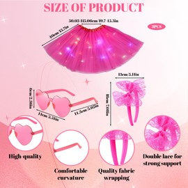 Light-Up Tutu Women, Neon Pink Tutu Skirt, Glow in The Dark Tutu Outfit for Women Adults, Dance Performances, Themed Parties, Pink Tutu Skirt Set with Hair Accessories and Glasses
