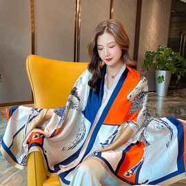 LumiSyne Silk Scarf Women's Warm Soft Silk Scarf Autumn Winter Animal Print Scarf Leopard Peacock Horse Pattern Long Neckerchiefs Sun Protection Stole All Year Round, orange horse