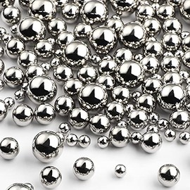 150 abalorio de jarrón de perlas sintéticas, abalorio de maquillaje, sin agujeros, abalorio brillantes, tamaños mixtos, perlas redondas para decoración del hogar, fiesta, boda, 8/14/20 mm (plata)