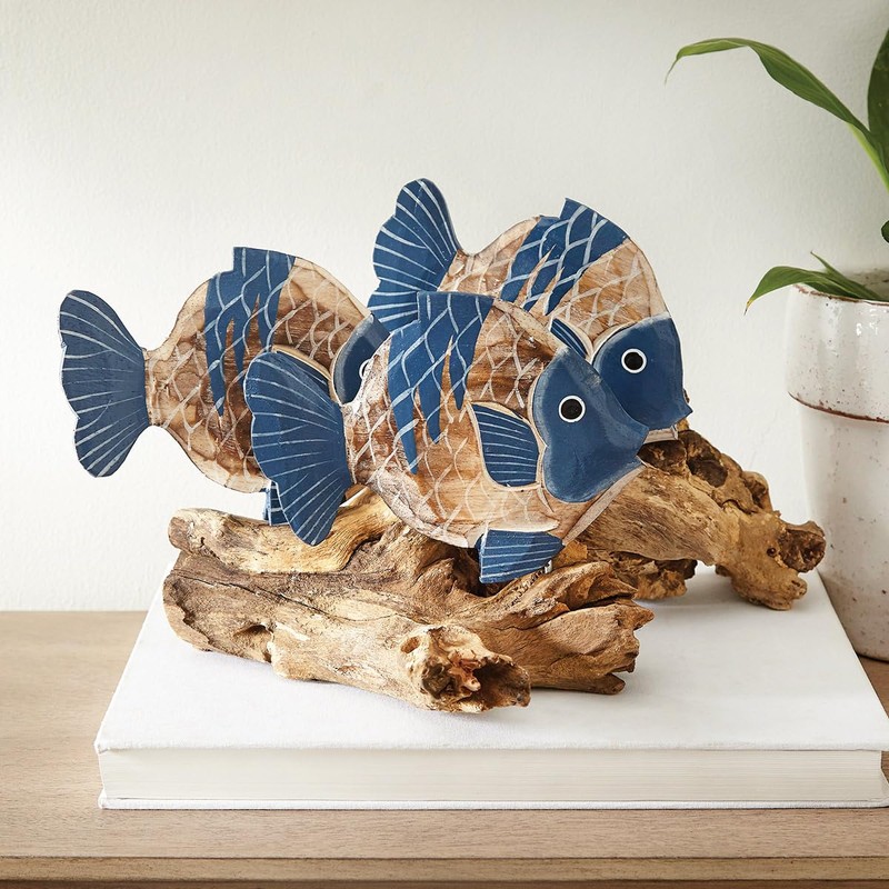 BLACK FOREST DECOR Driftwood Fish Trio Sculpture, 12" W x
