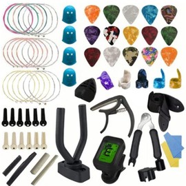 66Pcs Guitar Accessories Kit Tuner Capo Pick Bracket Repair Tools Set for Banjo Mandolin