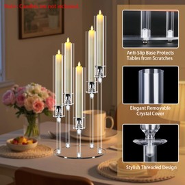 5 Arm Acrylic Candelabra Centerpieces for Tables, Clear Candle Holder for Wedding,Home Decor,Table Decorations,22.8" Tall Candlestick Holders with Lampshade, Fits LED Candle