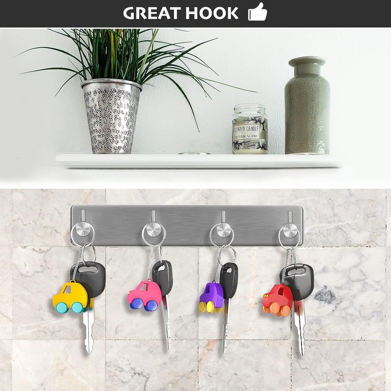 Wapodeai Wall Hooks for Hanging - 4 Hooks, Suitable for