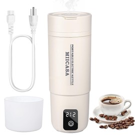 MIICASA Travel Electric Kettle, Portable Small Tea Coffee Kettle with Waterproof Boot, 6 Temperature Controls Water Heater Boiler, 304 Stainless Steel Auto Shut-Off Boil Dry, 17oz (Round White)