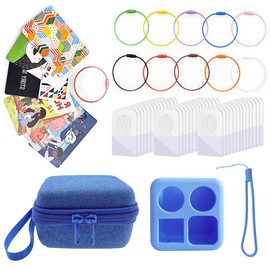 xcivi Hard Carrying Case, Silicone Skin Cover for YOTO Mini Audio Player, with Card Holder for Yoto Card, Designed for Yoto Cards Rings and Tabs 260PCS Self Adhesive Tabs with 10 Loops (Blue)