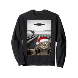 Christmas Cat Selfie Bigfoot UFO Santa Hat Funny Sweatshirt