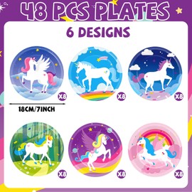 48Pcs Unicorn Birthday Party Supplies Unicorn Themed Paper Plates 7 Inch Tableware Colorful Rainbow Magical Horse Dessert Plates Party Decorations for Girls Kids Baby Shower Unicorns Parties Favors