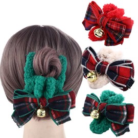 Leadigol Fluffy Plush Hair Claw Clips Christmas Bowknot Hair Clip,Women Hair Claws Shark Clip Hair Grab Bell Bow Winter Christmas Autumn Hairgrip Curly Hair Accessories for Women and Girls