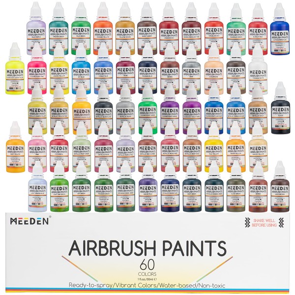 MEEDEN Airbrush Paint Set, 60 Colors/30ml Airbrush Paints Contain Metallic