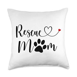 Animal Rescue Gifts Dog Lover Tees Cat Love Gifts Dog Lover Heart Mom Love Rescued Cats Paw Print Throw Pillow, 18x18, Multicolor