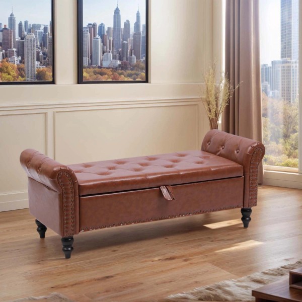 ZFFURN Storage Ottoman End of Bed Bench Faux Leather Tufted