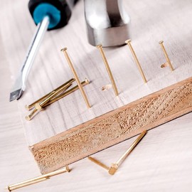 FSSTUD 400 Pcs Assorted Size Metal Nails Wood Working Panel Nails Wall Hanging Nail Tacks Furniture Nail Pins Mixed Sizes Flat Head Nails Multipurpose Construction Nails Golden