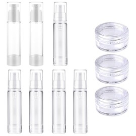 10ML Airless Pump Bottles, Vacuum Lotion Travel Bottles, Refillable Cosmetic Containers for DIY Foundation, Gel, Essence, Moisturiser, with Label and 5g Mini Cream Jars (10Pcs)