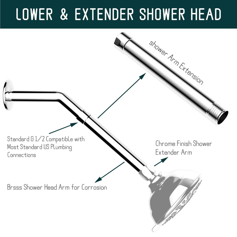 iFealClear Shower Arm Extension, Solid Brass Shower Head Extension Arm
