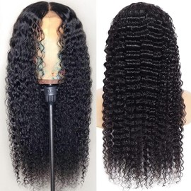 Pinketer Deep Wave Wigs Human Hair 13x4 Lace Frontal Wigs for Black Women 200% Density Brazilian Curly Human Hair Wigs Wet and Wavy Wig Natural Color (Deep Wave Wig, 28inch)