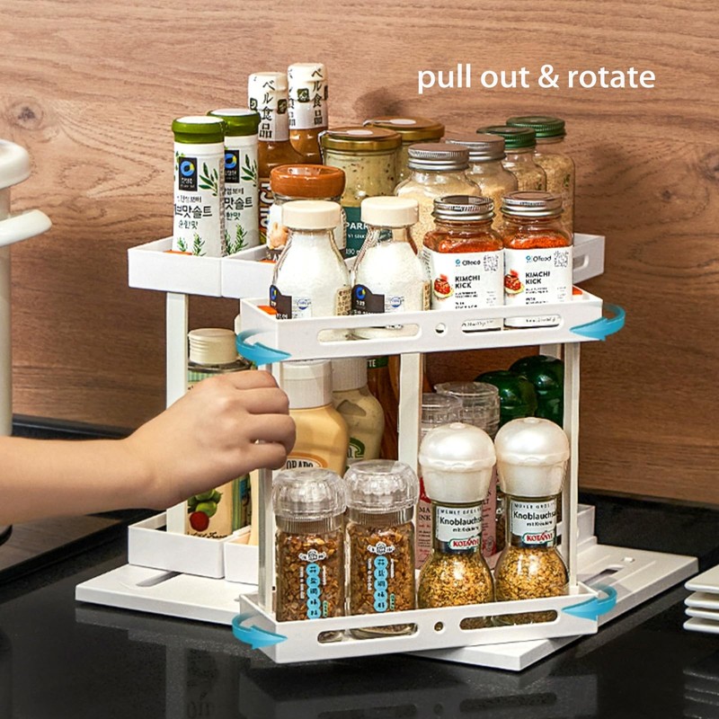 Melldrry Spice Rack, Extendable, Turntable Organiser, Cabinet Organiser, Kitchen, Rotating