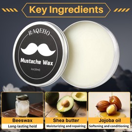 RAQEHO 1oz Mustache Wax For Men - Unscented Strong Hold Moustache Beard Wax Styling Paste Thickener Grooming Balm Cera Para Barba De Hombre Moisturizer Men'S Beard &Mustache Care Product With Shea Oil