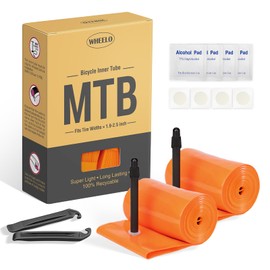 2-Pack WHEELO MTB 27.5x2.1/2.5 Bike Inner Tube, Ultralight Bike Tube with 48mm Presta Valves for Mountain Bike (Include Bike Tube Patch Repair Kit) Orange