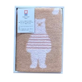 Imabari Towel Gift Set Face Towel 1 Piece Border Bear Pattern Brown Made in Japan Box 13.4 x 31.5 inches (34 x 80 cm)