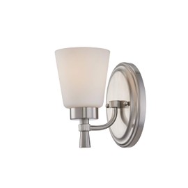 GRUENLICH 1-Light Wall Sconce, Bathroom Vanity Lighting Fixture, E26 Base 60W Max, Metal Housing with Glass, Nickel Finish, 1-Pack