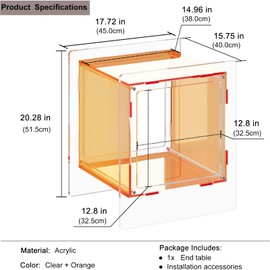 XOHYW Acrylic End Table, Side Table Nightstand with Open Storage Shelf, 2-Tier Bedside Table Home Decor Display for Bedroom, Living Room, Office (1, Orange)