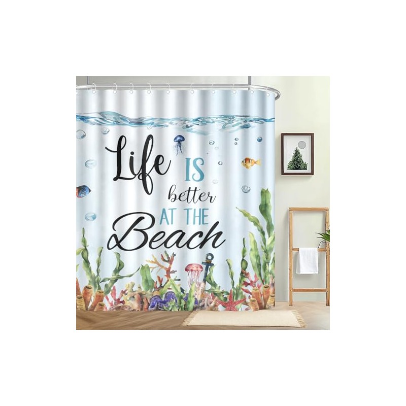 VentuCoven Ocean Shower Curtain Life is Better at The Beach