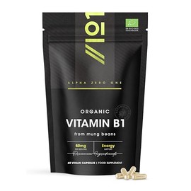 Organic Vitamin B1 Thiamin 50mg – 100% Plant Based (Mung Beans) - 60 Vegan Capsules – Contributes to Normal Functioning of the Nervous System – Resealable and Recyclable Pouch by Alpha01