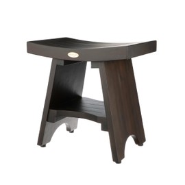 Decoteak 18 Inch Serenityy Waterproof Teak Wood Shower Bench Stool Seat Chair for Inside Shower Provides Safety, Storage, and Organization for Bathroom Accessories Natural Color