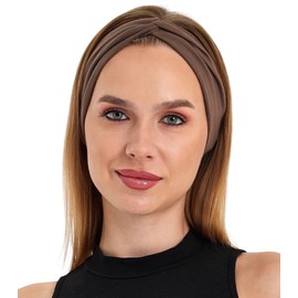 Women's Stretchy Knotted Headbands, Solid Color, Non-Slip for Yoga, Workout, Running (Brown, 1 Count (Pack of 1))