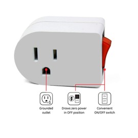 Wideskall® White Grounded On/Off Power Switch with Red Light 3 Prong AC Wall Plug Tap Adapter ETL Certified (Pack of 2)
