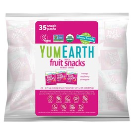 YumEarth Organic Tropical Fruit Snacks (Pack of 35) - 0.7 Ounce Snacks Packs - Non GMO, Gluten Free, Vegan, Dye Free - Pineapple, Raspberry, Mango
