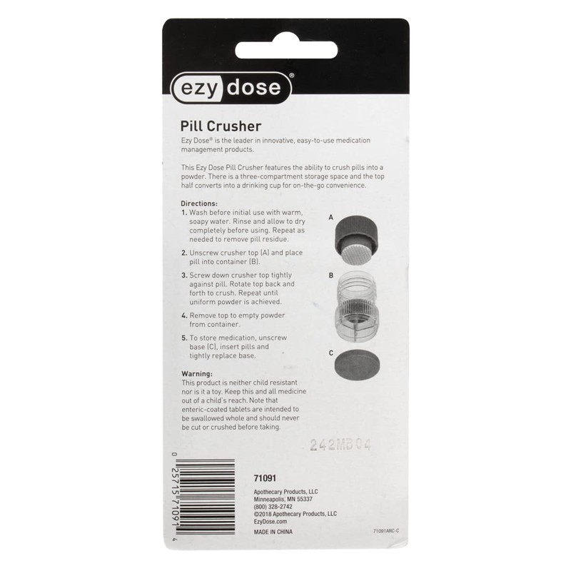 EZY DOSE Crushes Pills, Vitamins, Tablets, Storage Compartment, Removable Drinking