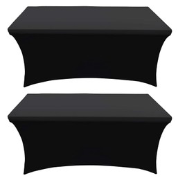 Banquet Tables Pro 8 Ft Black 2 Pack Stretch Tight Fit Spandex Rectangular Folding Tablecover for 30Wx96Lx30H Folding Patio Tables, Banquet,Party