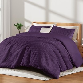 Whale Flotilla 3-Piece Jacquard Checkerd Ultra Soft King Comforter Set, Luxury Reversible Microfiber Oversized Comforters Bedding Set with 2 Pillowcases, Lightweight Duvet for All Seasons, Purple