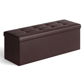 SONGMICS MAZIE Collection - 43 Inches Folding Storage Ottoman Bench, Ottoman with Storage, Foot Rest Stool, Load 660 lb, for Living Room, Synthetic Leather, Brown ULSF703