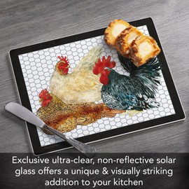 CounterArt Whimsical Roosters 3mm Heat Tolerant Tempered Glass Cutting Board 10” x 8” Manufactured in the USA Dishwasher Safe