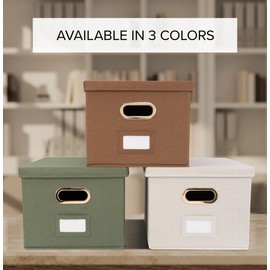 ZICOTO Decorative File Organizer Box Set of 2 - Collapsible Linen Filing Cabinets w/Handles Are Perfect to Store all Your Documents & Hanging File Folders - Portable Easy Slide Crates with Lid