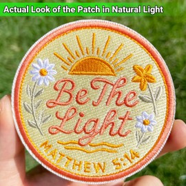 Be The Light Embroidered Patch Christian Faith Badge with Matthew 5:14 Inspirational Bible Verse Hook and Loop Backing for Backpacks, Hats, Bags, Dog Harness, Vests, Patch Wall