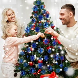 42 Pieces Winter Christmas Party Decorations 3D Snowflake Hanging Decoration Set 3D Hanging Snowflake Decoration Pendant for Christmas Winter Party New Year Home Decor (Blue,2 Inch, 3 Inch, 3.9 Inch)