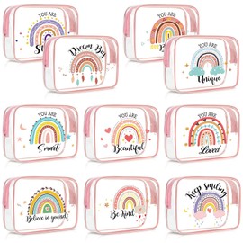Kacctyen - 10 bolsas de maquillaje transparente de arco iris para mujer, regalos inspiradores, impermeables, bolsas de cosméticos de PVC, bolsa portátil multifunción para graduación, amigas, hermanas,