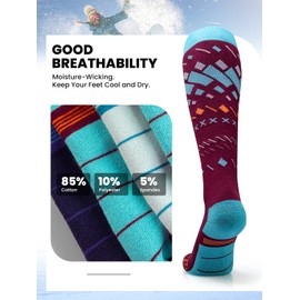 OutdoorMaster Unisex Ski Socks,Skiing and Snowboarding Socks for Men & Women with Over the Calf Design/Non-Slip Cuff