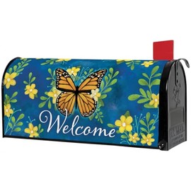 The Bridge Collection Magnetic Butterfly Mailbox Cover-Blue Floral Welcome Design for Spring and Summer Decor