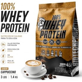 100 Whey Protein Sabor Capuchino, Proteína de Suero de Leche, Endulzado con Stevia, Sin Gluten, 24 Porciones, 1 kg, Bajo en Carbohidratos