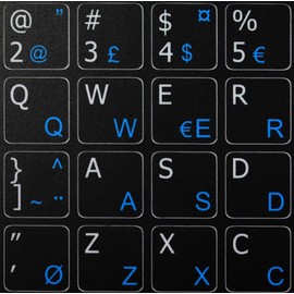 Danish - English Non-Transparent Keyboard Stickers Black Background (15x15 Size)
