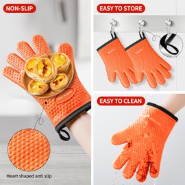 MAD SHARK Oven Mitts Silicone Oven Gloves 450 Degrees Heat Resistant and Waterproof, Kitchen Oven Gloves with Soft Cotton Lining, Oven Mitts for Woman Cooking Baking Barbecue,Orange
