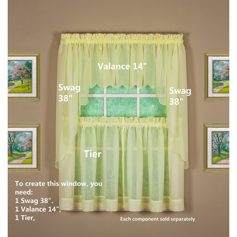 Today's Curtain Emelia Original Voile Tier Pair 30", Yellow, 60"