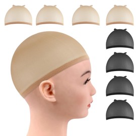 8 Pcs Nylon Wig Caps Skin Color and Black Hair Cap Bald Caps for Women Stretchy Cap for Wig Quick Weave Hair Net for Cosplay