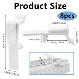 8 Pcs Vertical Blind Clips, Vertical Blinds Replacement Parts Valance Clips, Blind Valance Clips, Clips for Blinds Header 1.5 Inch, Blind Dust Cover Valance Clip (White)